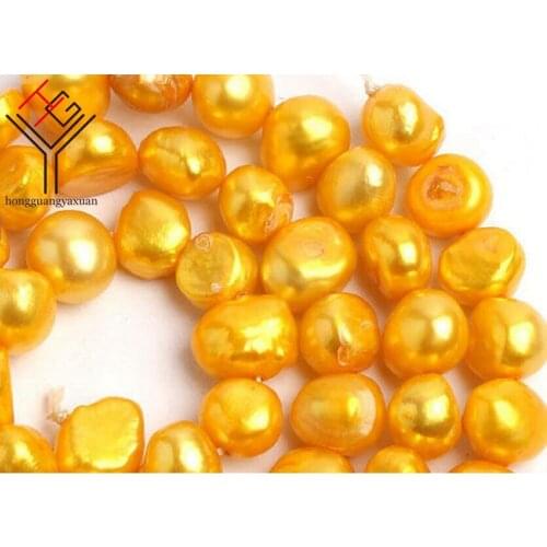 One Strands Real Pearl 6-7mm Bright Orange Pearl Flat Baroque Natural Freshwater Pearl loose beads 35cm / 15inch