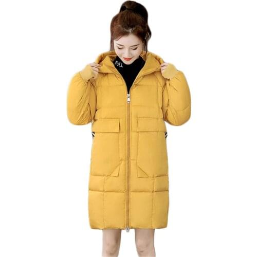 Winter Coat Women Yellow Oversize Loose Down Cotton Jackets 2020 Autumn New Korean Fashion Long Thick Warmth Hooded Parkas JD940
