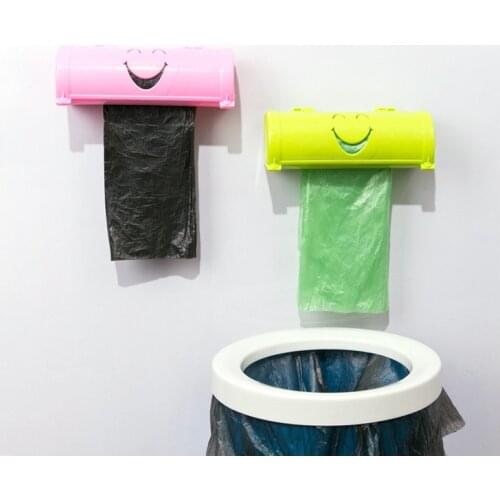 1PC Smile Face Garbage Bags Storage Box Container Wall-mounted Plastic Bag Holder Kitchen Grocery Dispenser Bathroom OK 0600