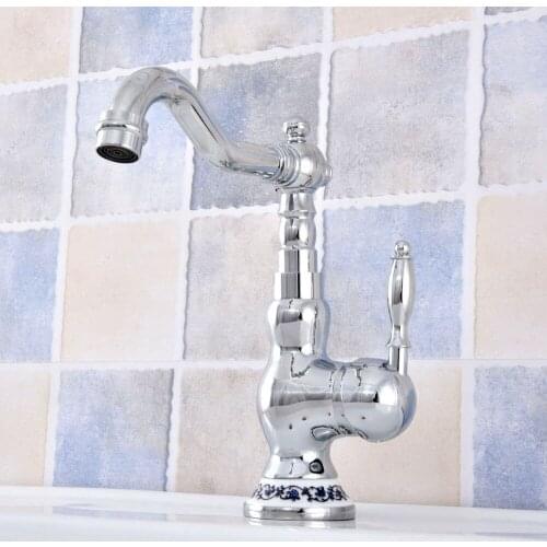 Polished Chrome Brass Kitchen Faucet Vanity Sink Mixer Tap Swivel Spout Single Handle Tap Deck Mounted Lsf674