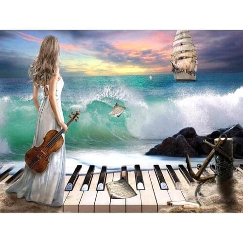 Full 5D Diy Daimond Painting Cross-stitch Violin Girl&Sailboat 3D Diamond Painting Full Rhinestones Paintings Embroidery Gifts