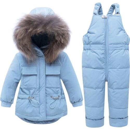 Russia Winter Girls Clothing Set 2PC Down Coat+Overalls Ski Suits Warm Windproof Outwear Snowsuits Jackets+ Pants 1-3T Baby