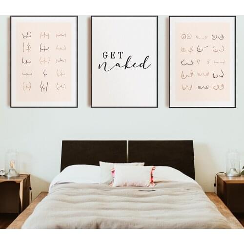 Self-adhesive Wall Stickers Funny Bathroom Boobs Nice Wall Art Painting Feminist Posters and Prints Get Naked Sign Wall Pictures