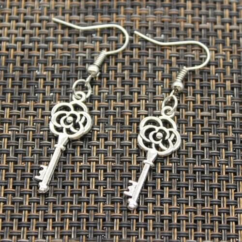 Antique Silver Color Color Fly Heart Lock Key Cross Heart Charm Drop Earring, Dangle Earrings For Womens