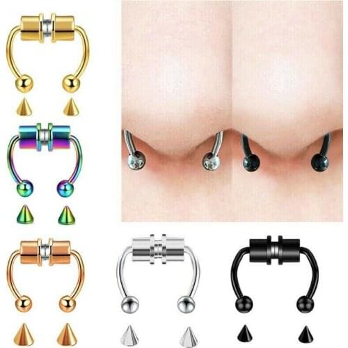 Helix Tragus Faux Clicker Non-Piercing Fake Septum Segment Magnetic Nose Ring