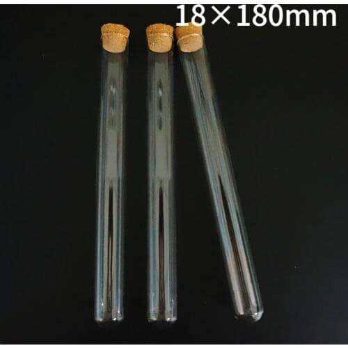 30pcs/lot 18mm*180mm glass test tube with cork round bottom Cigar packaging tube Laboratory glassware free shipping