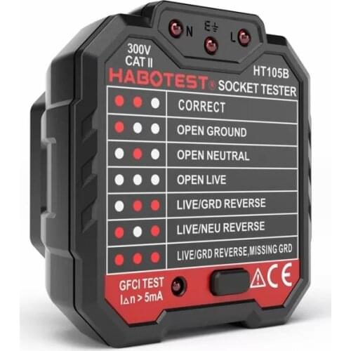 HT105 GFCI RCD Plug Socket Tester For Home Renovation Socket Check Voltage Measurement Professional Socket Tester 110V 220V GFCI