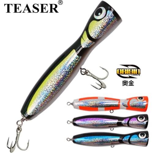 TEASER 120g Popper Tuna Wood Trolling Bait Boat Fishing Lure Origin Treble Hooks Saltwater Topwater Artificial SwimBait Leurre