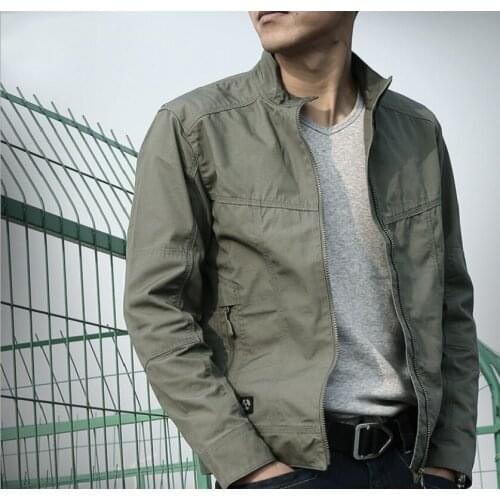 Spring Solid color tactical jacket coat police casual tops men Solid color outfit stand collar Leisure man outwear casual blouse