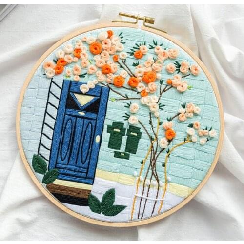 Embroidery DIY European style beautiful bouquet landscape fabric 3D Suzhou embroidery, size 24*24.Give embroidery and small gift