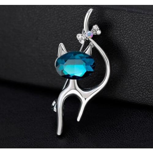 Elegant Trendy Cat Animal Shape Crystal Brooches For Women Girl Corsage Jewelry Gifts Charm Accessories