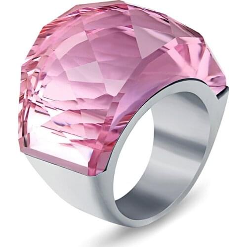 Claire Jin Fashion Vintage Ring Big Statement Women Jewelry Elegance Unisex Titanium Stainless Steel Smooth Cut Stone Rings