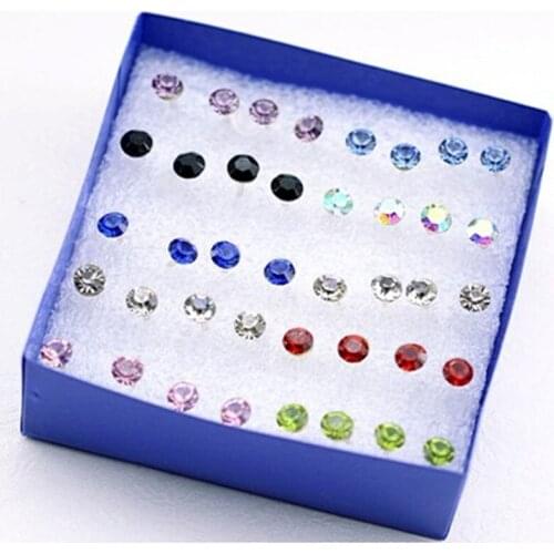 Mix 8 /20 /24 pairs/pack crystal Stud Earrings colorful fashion earring for women jewelry silver color piercing