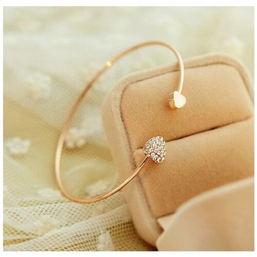 2018 New Fashion Heart Crystal Bilezik Cuff Opening Gold Bracelet love Rhinestone Bracelets Bangles For Women Pulseras Mujer