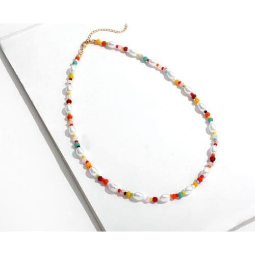 Boho Handmade Colorful Seed BeadS Mixed Imitation Pearl Choker Necklace for Women Girls Charm Collar Necklace Korean Jewelry