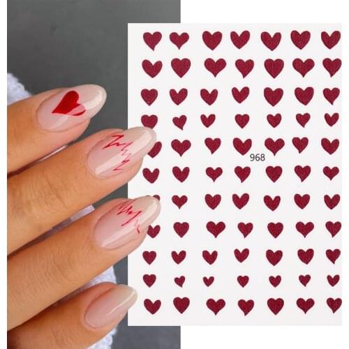 1 Sheet 3D Nail Sticker Red Heart Love Self-Adhesive Sliders Paper Summer Leaves Transfer Stickers Nail Art Decals Manicure Tips