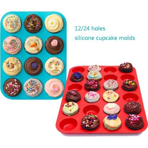 12/24 Holes Round Cupcake Silicone mold Muffin Cup Cake Dessert Moulds Soap Chocolate Bakeware Fondant Cooking Pudding Moulds