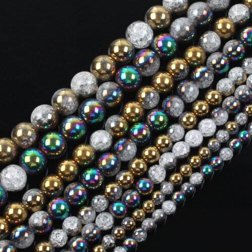 15" Strand Cracked Crystal Stone Beads Plated Haft Blue/Golden/White K /Champagne Loose Beads For Jewelry Making 6-12mm