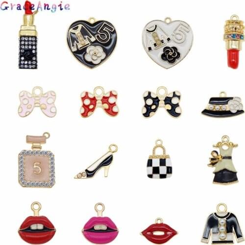 16pcs Mixed Gold Pendant Necklace Bracelet DIY Jewelry Making Crystal Peal Enamel Women Girl Dress Clipstick purse shoes charms