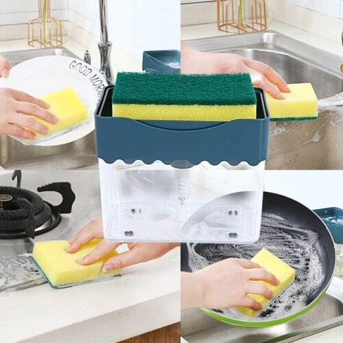 2 in 1 Soap Pump Dispenser Sponge Holder Bathroom Kitchen Balcony oap Liquid Pump Sponge Racks Holders Kitchen Accessories @LS