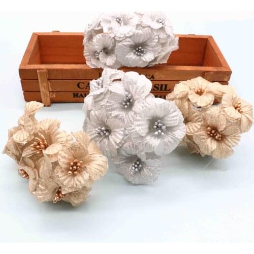 2019 new 6pcs Gold Silver Artificial flowers bouquet silk Morning glory fake flower for Scrapbook DIY Box Wedding Decoration