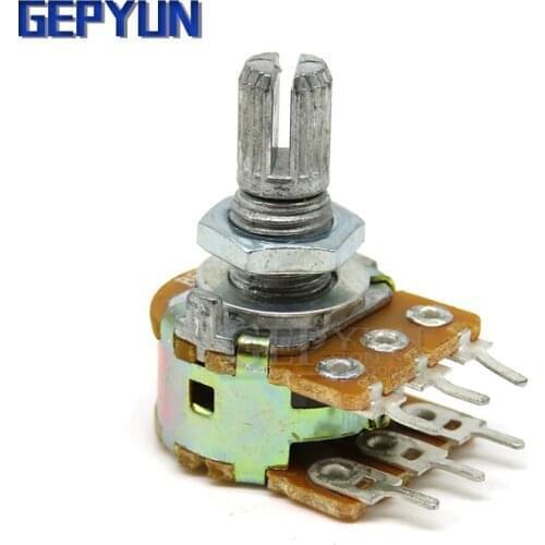 5pcs WH148 B1K B2K B5K B10K B20K B100K B500K 6Pin Shaft Amplifier Dual Stereo Potentiometer 1K 2K 5K 10K 50K 100K 500K Gepyun