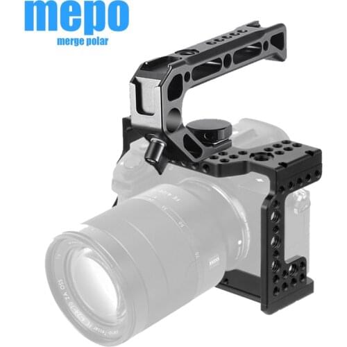 C-A7III Camera Cage Top Handle Grip For Sony A73 A7R3 A7M3 DSRL Camera Quick Release L Plate w/ Cold Shoe Standard Arca Mount