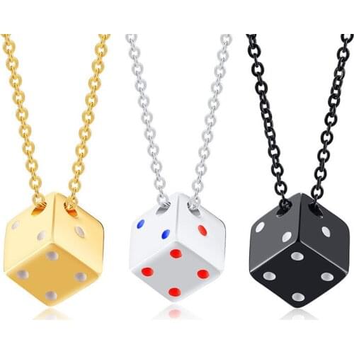 Mens Hip Hop Jewelry Cool Cube Dice Style Choker Necklaces Stainless Steel Male Lucky Gifts for Him wholesale