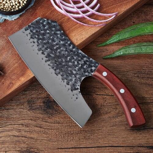 Stainless Steel Kitchen Chinese Knife Meat Cleaver Hammer Pattern 5Cr15mov Steel Chef Slicer Chopping Knife Forged Fruit Knives