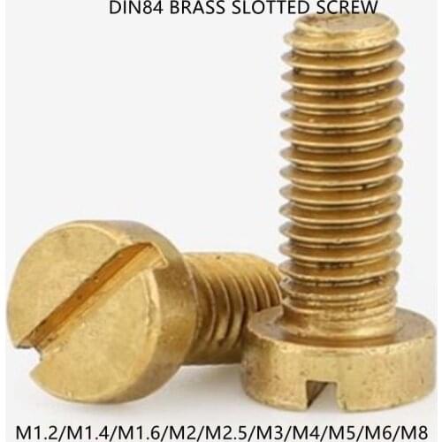 10-50PCS M2 M2.5 M3 M4 M5 DIN84 Brass Slotted Cheese Head Screw Brass Screw Brass Bolt