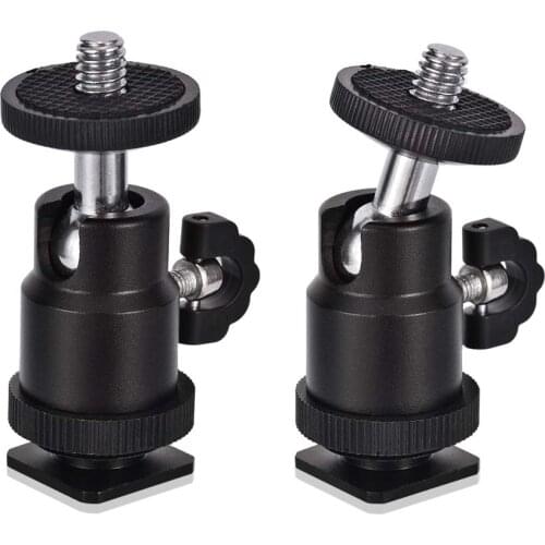 Mini Ball Head [2 Pack] With Hot Shoe Mount Adapter 360 Degree 1/4 Inch Small Ball Heads Lightweight Swivel Micro-Ballhead For