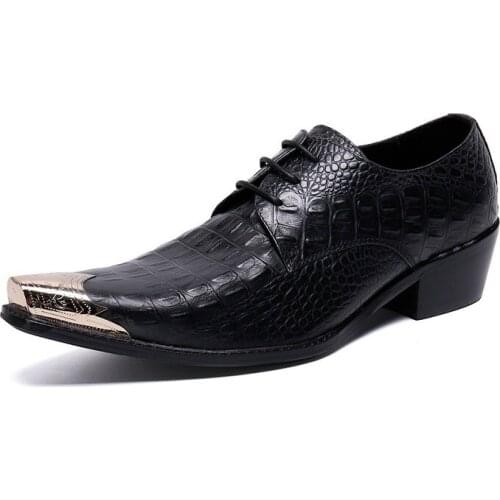 2021 Fashion Serpentine Genuine Leather Office Men Business Dress Shoes Elegant Man Lace-up Wedding Party Metal Toe Heels New