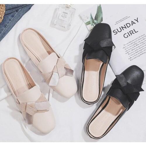 Elegant Bow-knot Ladies Mules Summer Flat Solid Women Slippers Chic Ladies Office Shoes Woman Shoe Summer Slippers