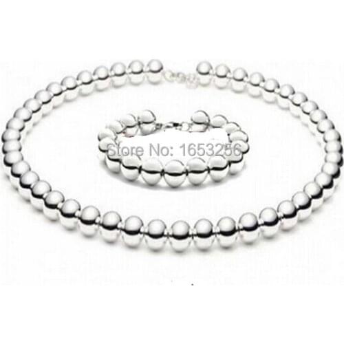 21.6'' +8.66'' Set Trendy design for women Men Shiny stainless steel Heavy 8mm solid ball Chain necklace + bracelet hot sell