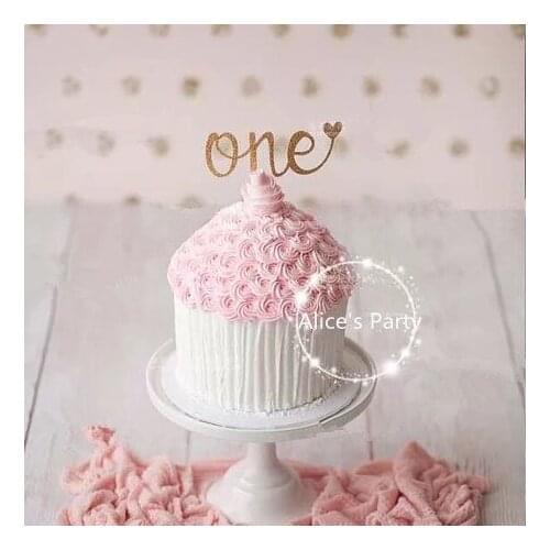 New handmade 3pieces one Baby Shower Cake Bunting Gold Art ONE Kids 1st Birthday Smash Cake toppers Table Centerpieces photo