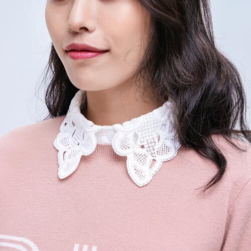 Women New Flower Embroidery False Collar Female Black White Shirt Fake Collar Tie Vintage Detachable Collar Lapel Blouse Top