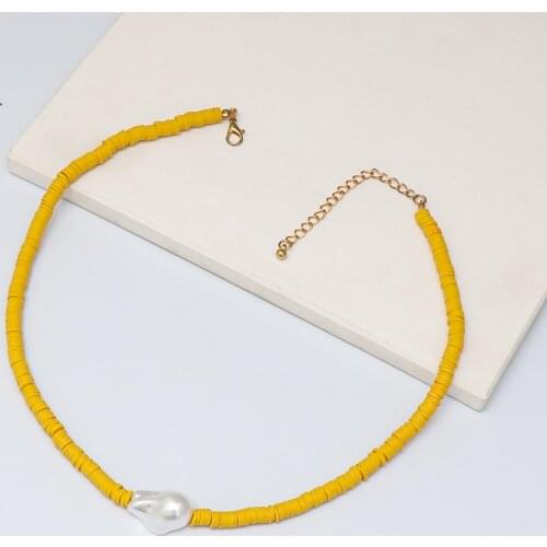 Wholesale Yellow Clay Necklace Big Pearl Classic Streetwear Neck Chain Cute Statement Necklace For Women 2021 Boho