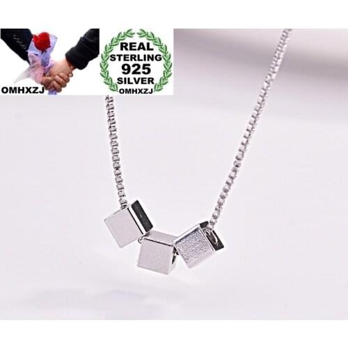 OMHXZJ Wholesale European Fashion Woman Girl Party Birthday Wedding Gift Simple Cube S925 Sterling Silver Pendant Necklace NA279
