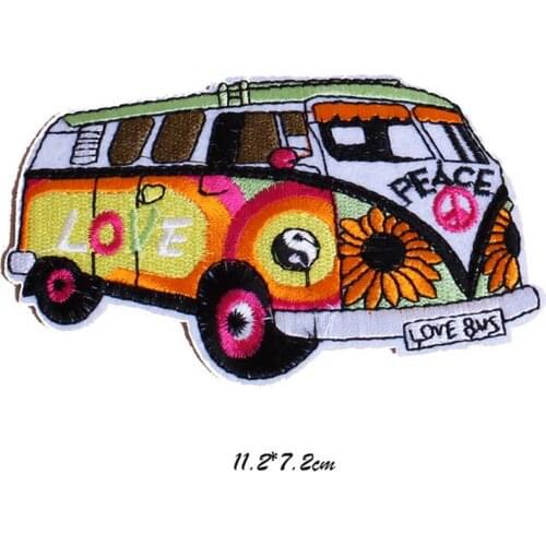 Peace And Love Bus Novelty Iron On Embroidered Clothes Patches For Clothing Stickers Garment Wholesale