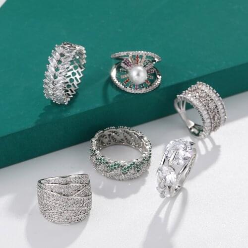 Silver Plated Cubic Zirconia Rings Women Rings Various Styles Fashion Charm Banquet Engagement Rings Girlfriend Birthday Gifts