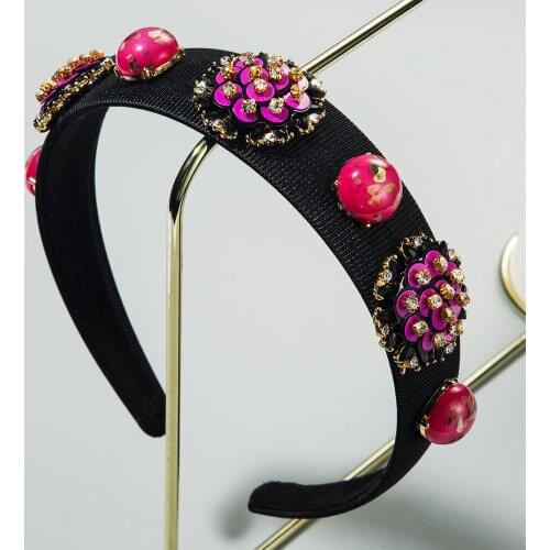 Retro Floral Rhinestone Headbands For Women Pearl Crystal Hairband for Girls Barlot Style Headress Wedding Hair Accessories