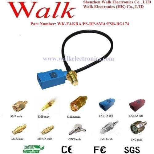 Antenna pigtail, antenna cable FAKRA female straight to RP-SMA female straight bulkhead with RG174 cable