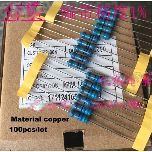 100PCS 1W Metal Film Resistor 1% Five-color Ring Power Resistor 0.1~1M 2 4.7 10R 47 100 220 360 470 1K 2.2K 10K 22K 4.7K 100K Oh