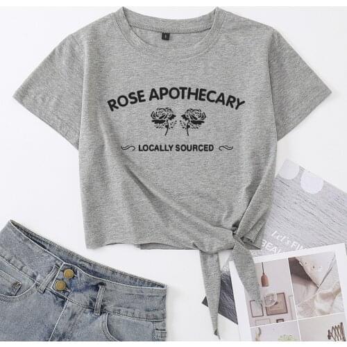 Rose Apothecary Flowers Roses Knotted Crop Top Shirt Womens Summer Short Sleeve Cotton T-Shirt Cropped Tops Graphic Tee Tie Knot