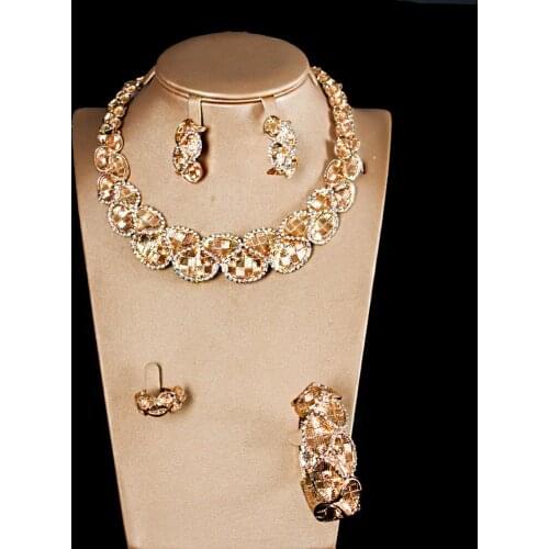 LAN PALACE dubai four pieces jewelry wedding indian jewelry austrian crystal earrings necklace ring bracelet free shipping