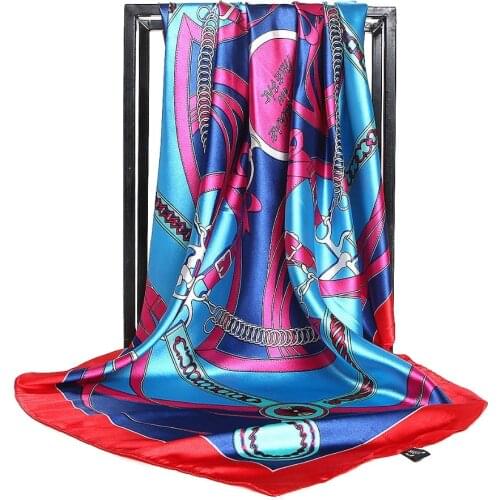 Imitation Silk Scarf Women Blent Print Square Scarves Bufandas Kerchief Sjaal Satin Bandanas Mujer Hijab Foulards Femme 90*90CM