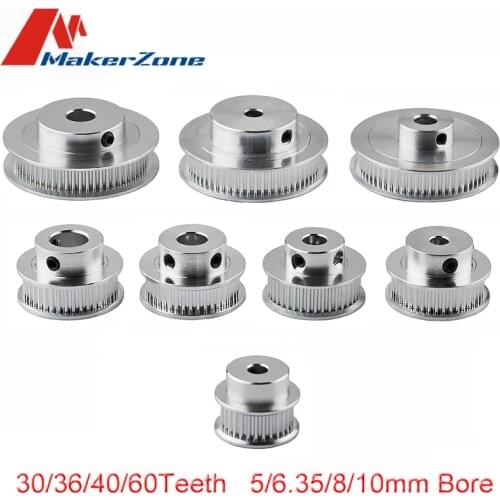 GT2 Timing Pulley 30 36 40 60 Teeth Aluminum Bore 5 6.35 8MM for Belt Width 6mm 10mm Belt for 3D Printer Reprap