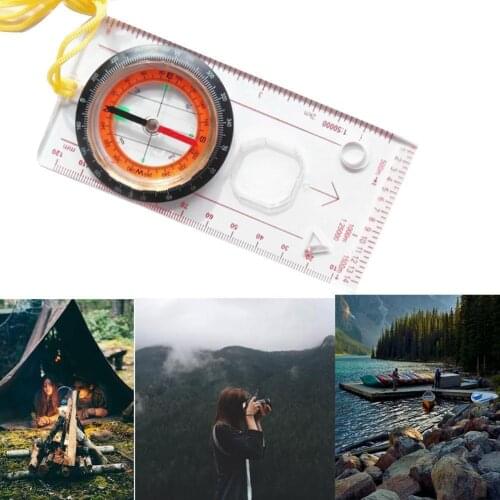 Outdoor Camping Drawing Scale Compass Folding Map Ruler Compass Hiking Camping Handheld Portable Pointing Car Buckle Guide Z8V5