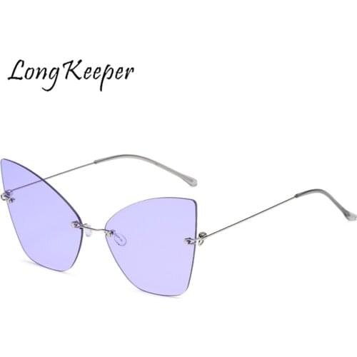 LongKeeper Unique Womens Glasses Luxury Brand Design Rimless Butterfly Sunglasses Steampunk Cat Eye Sun glasses Oculos Feminino