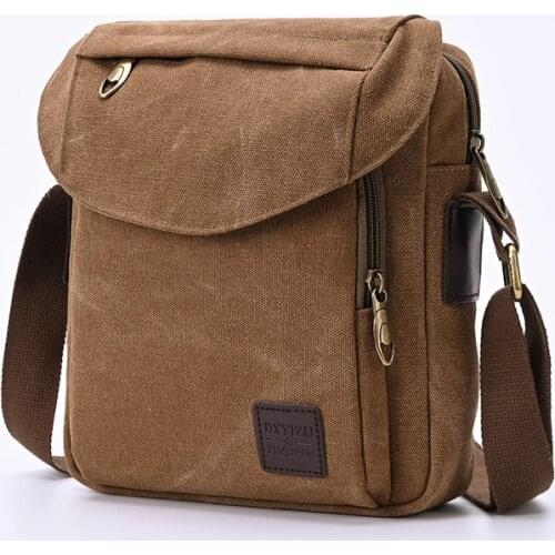 Retro Travel mens Shoulder Bag Flip Solid Color Casual Messenger Canvas Fashion Zipper Multifunctional mens Shoulder Bag